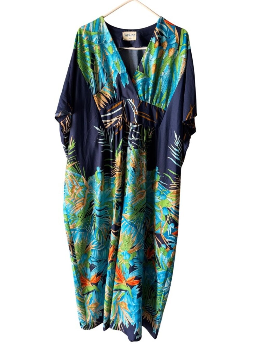 Royal Palm Womens V-neckline Caftan Maxi Dress OS Inside Tie Hawaii Vintage Rare
